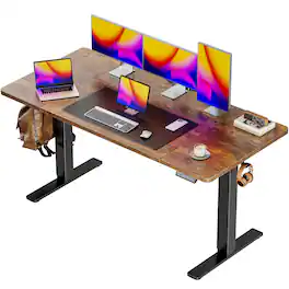 Hirose Alice - Huuger 55 x 28 Large Electric Standing Desk, Height Adjustable Computer Desk, Deep Desktop, Stand up Gaming - Rustic Brown 55*28 inch