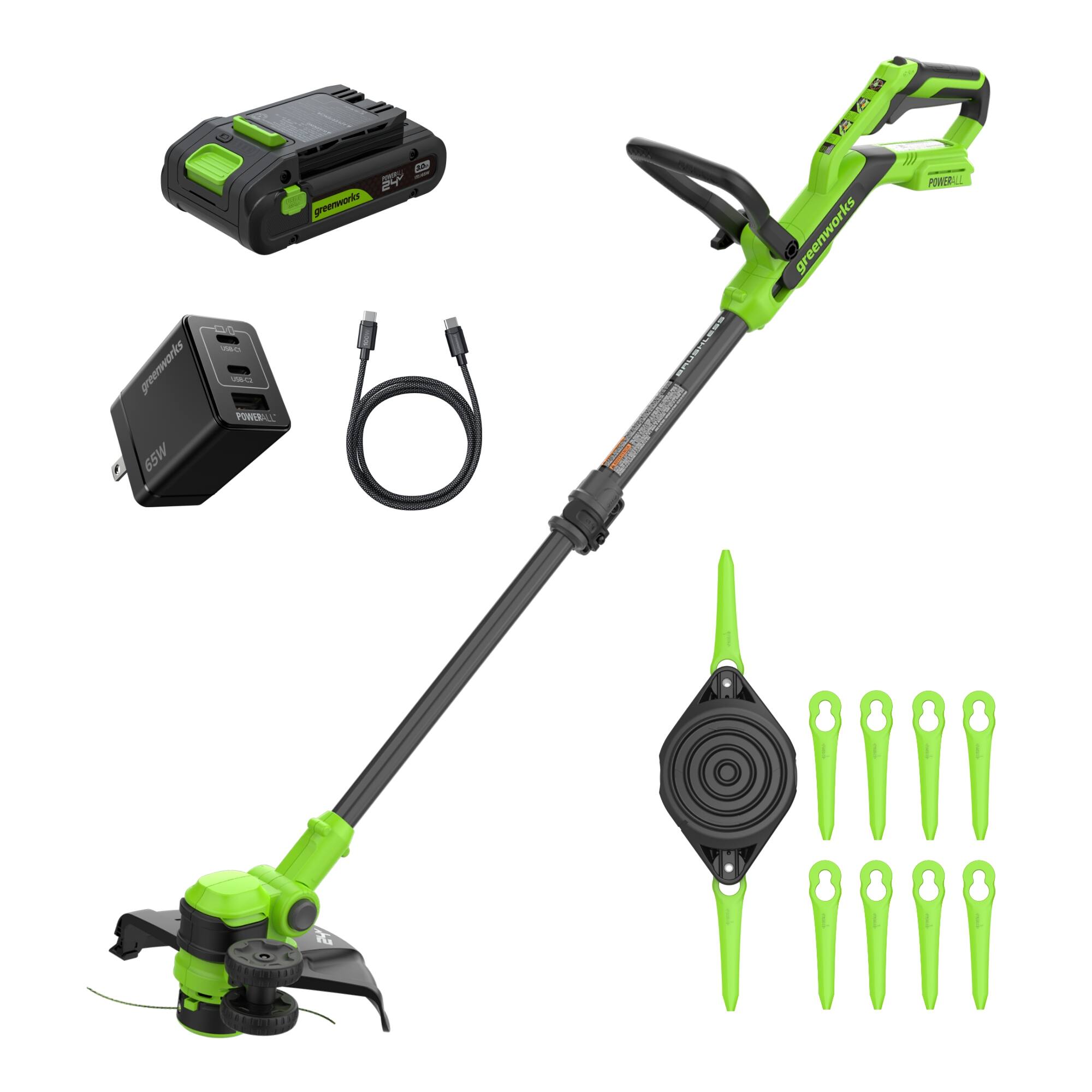 greenworks 65W  
VAM  
VA  
PO  
M  
24  
greenworks  
SHUSTLE  
TG  
greenworks  
POWERALL  
MA  
AE