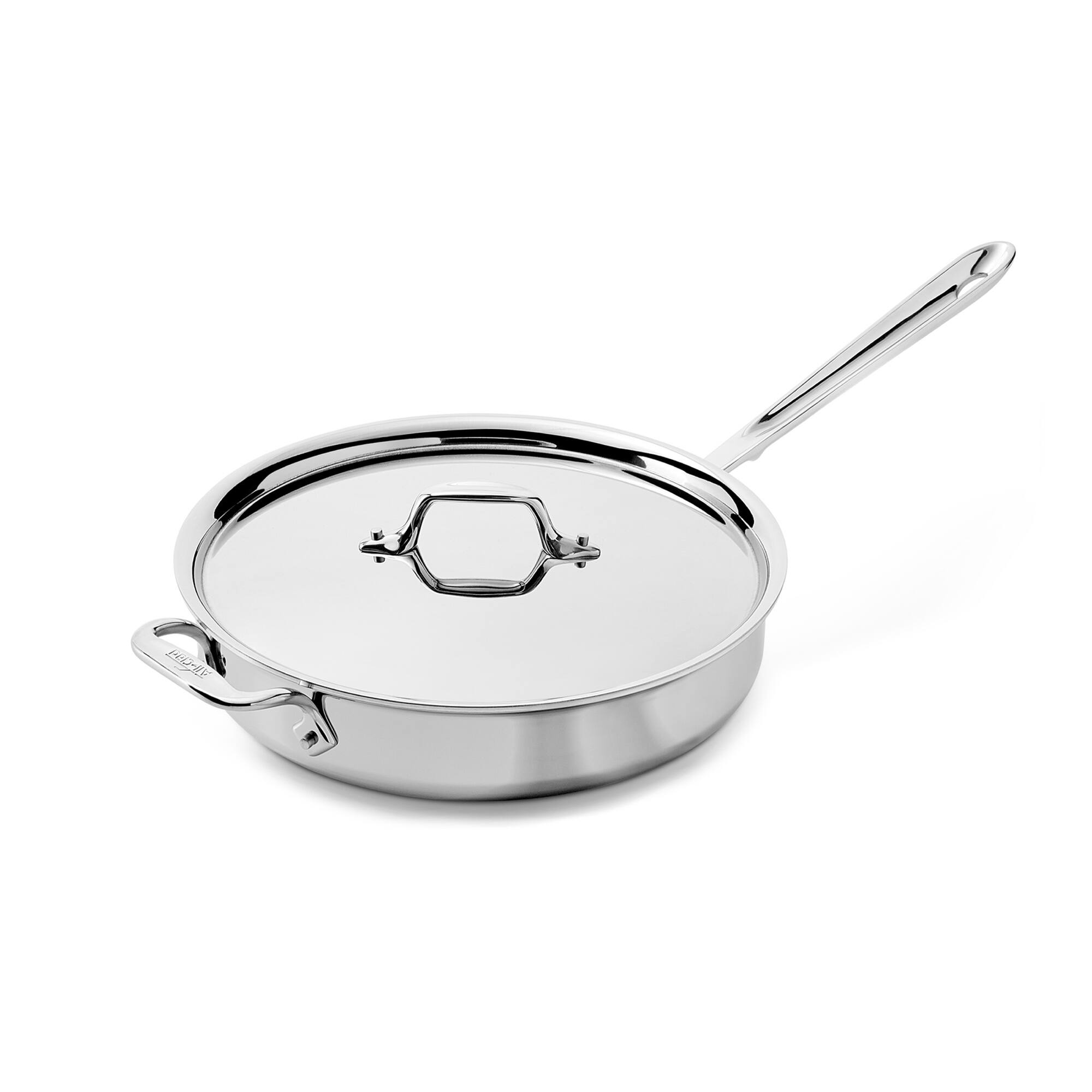 Front. All Clad - All-Clad 3qt Stainless Steel Saute Pan, 3-Ply Bonded Cookware, Silver - Silver.