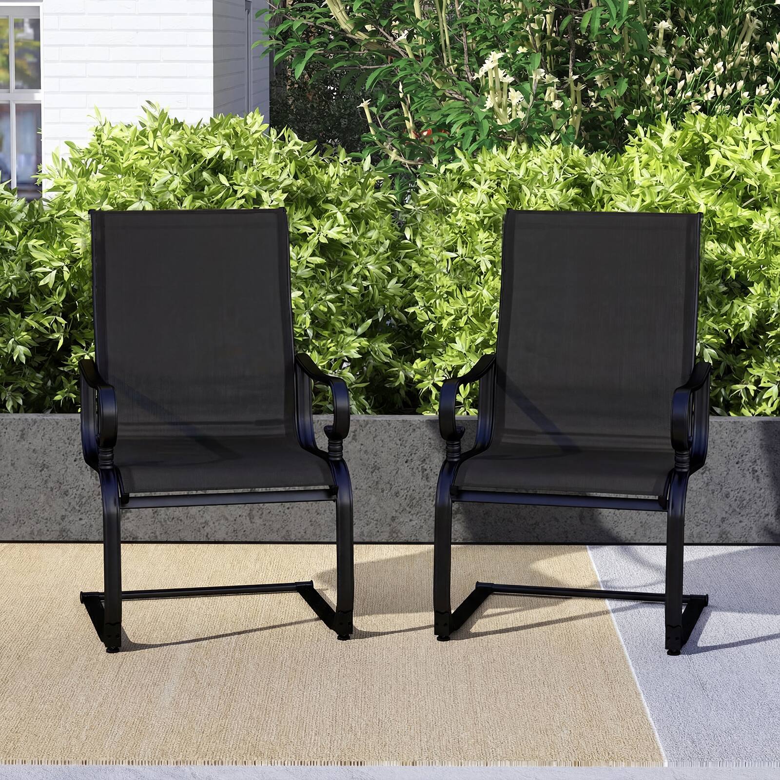 Alt View 3. Costway - Costway Set of 2 Patio Chairs C-Spring Motion Chairs with Quick-drying & Breathable Fabric - Black.