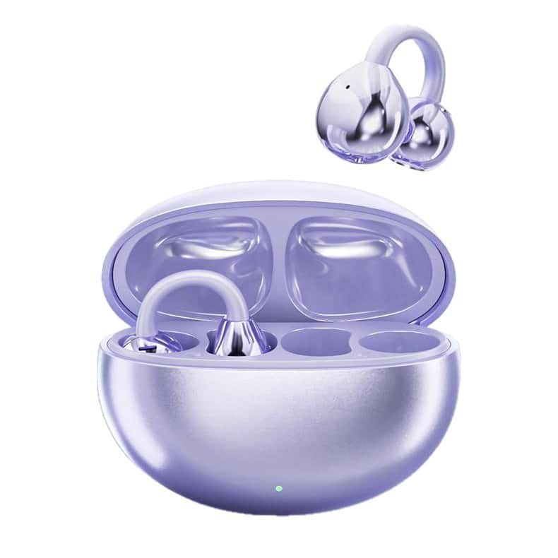 Cluzine - Purple Open-Ear Clip-On Earbuds Headphones, ACS Panoramic Sound, 38ms Low Latency