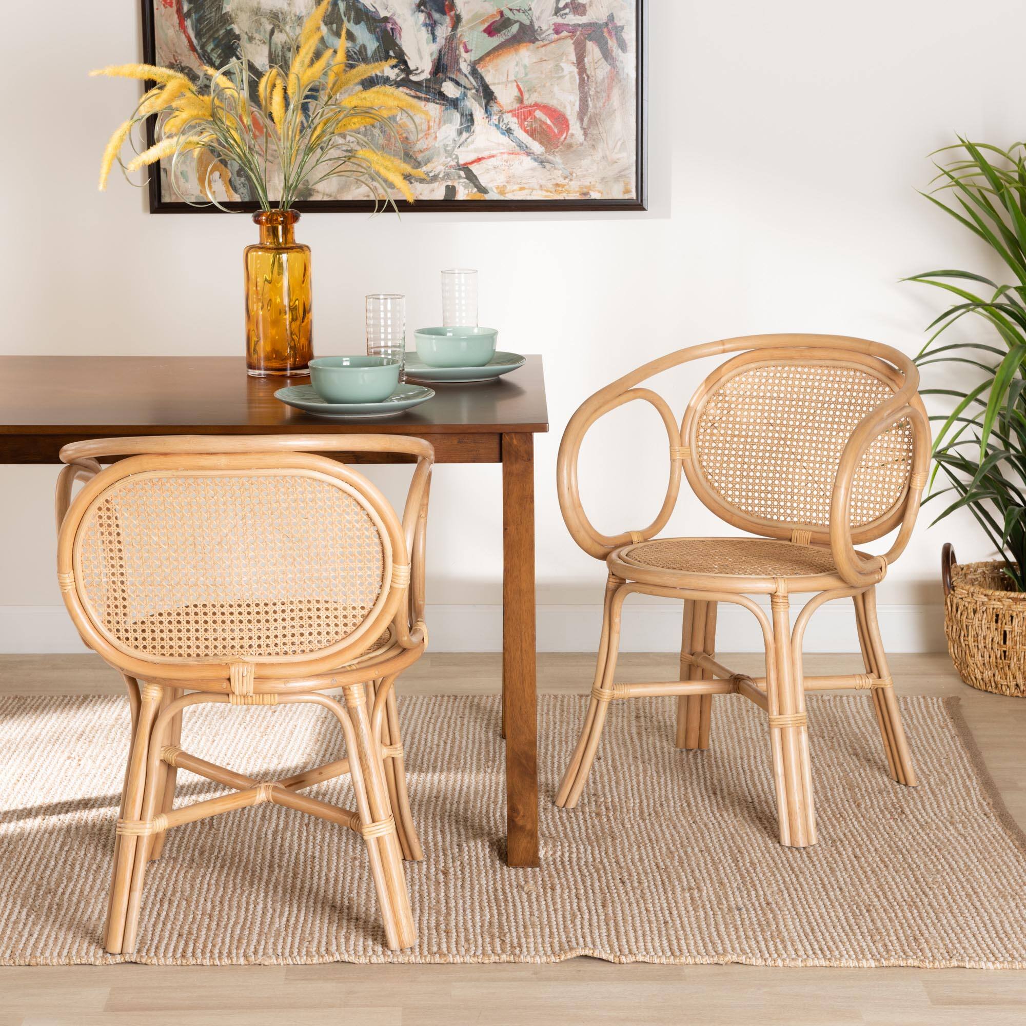 Alt View 4. bali & pari - Palesa Modern Bohemian Rattan Dining Chair - Natural Brown.