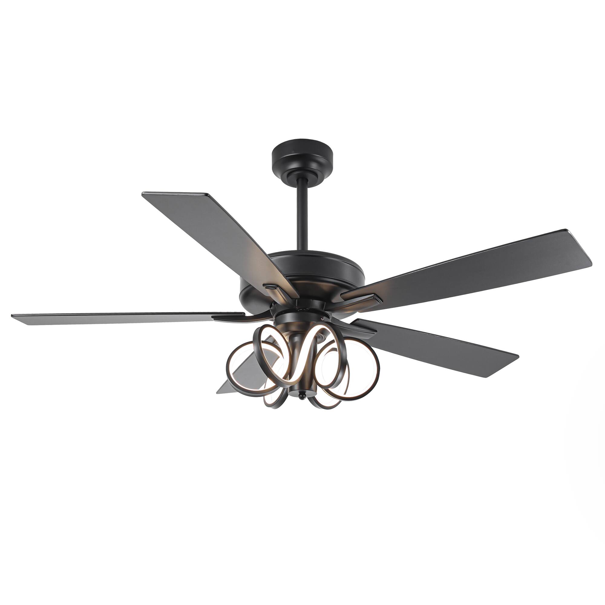 Alt View 7. Parrot Uncle - 52-inch Modern Black Indoor LED Ceiling Fan with Remote Control - Black.