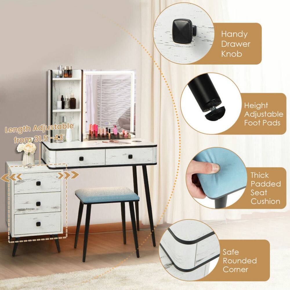 - Length Adjustable from 31.5 - 43"
- Handy Drawer Knob
- Height Adjustable Foot Pads
- Thick Padded Seat Cushion
- Safe Rounded Corner