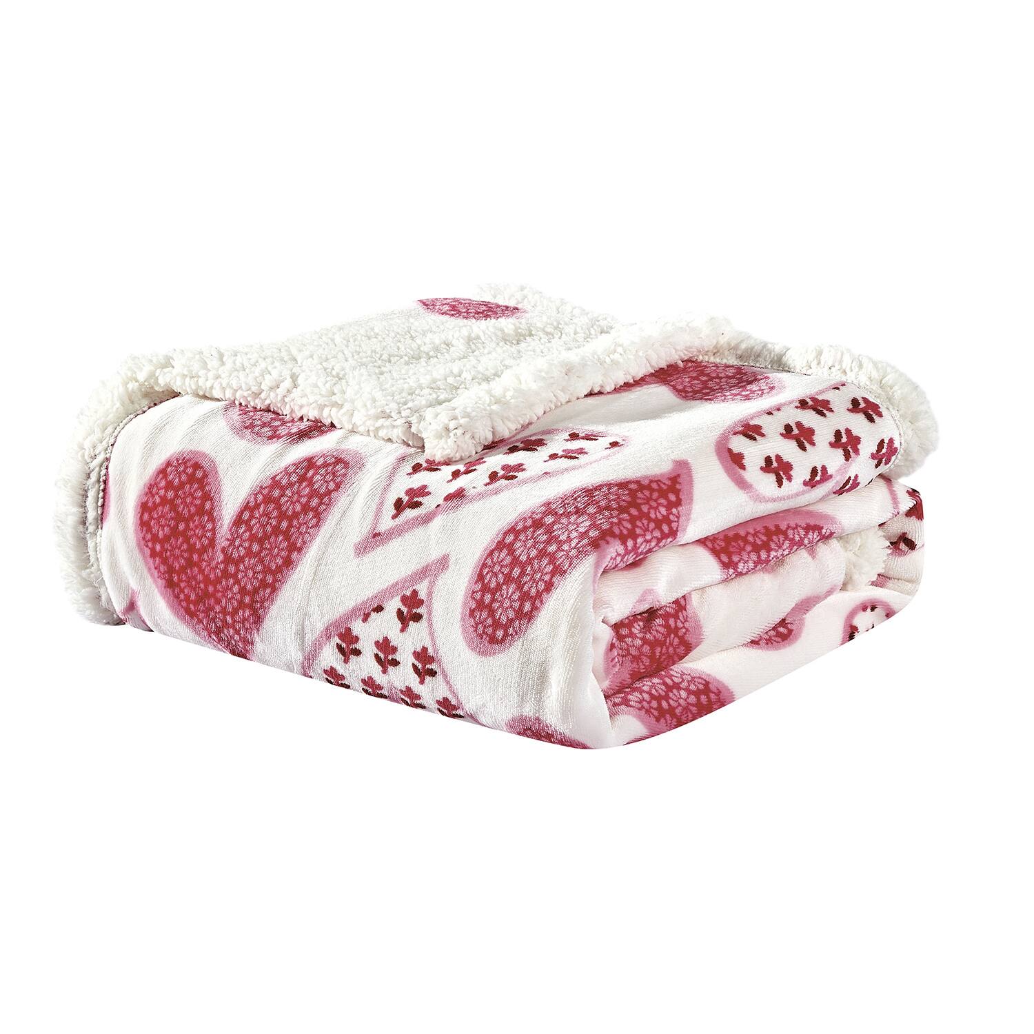 Front. Noble House - Plazatex Valentine Scarlett Sherpa Plush Decorative Throw Blanket 50" x 60" Pink - Pink.