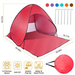 Loheer - Pop Up Beach Tent Automatic Sun Shade Shelter Anti-UV Waterproof Canopy - Red
