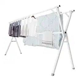 Hirose Alice - JAUREE Clothes Drying Rack Drying Rack Clothing Folding Indoor Outdoor Heavy Duty Stainless Steel Laundry - White 95"