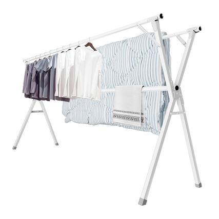 Front. Hirose Alice - JAUREE Clothes Drying Rack Drying Rack Clothing Folding Indoor Outdoor Heavy Duty Stainless Steel Laundry - White 95".