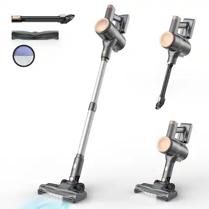 Front. YOMA - N8 Cordless Vacuum Cleaner, Lightweight Stick Vacuum with Powerful Suction, 2200mAh Battery, 40 Mins Runtime, Self-Stand - GOLDEN.