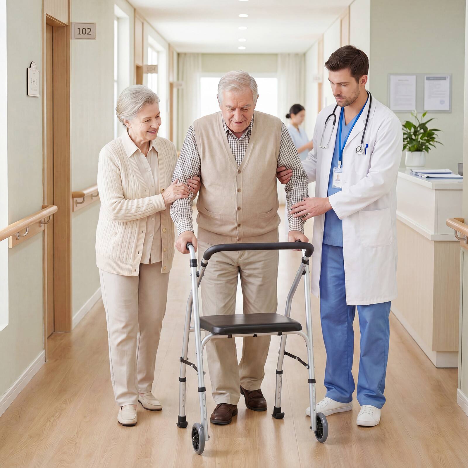 Alt View 1. Costway - Costway Folding Walker for Seniors, Lightweight Aluminum Mobility Walker with 2 Wheels - Silver.