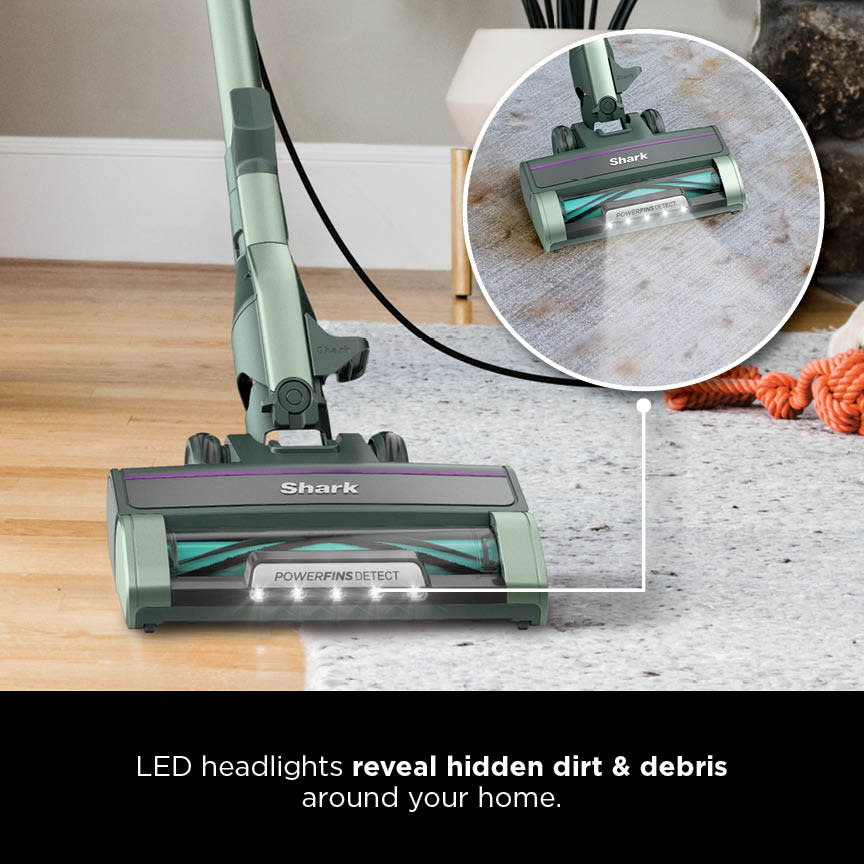 Shark POWERFIN DETECT LED headlights reveal hidden dirt & debris around your home.
