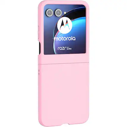 A pink Motorola Razr Ultra phone.