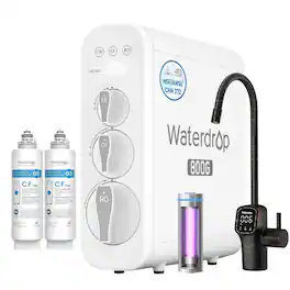 Waterdrop - G3P800 Tankless Under-Sink RO System, 800 GPD Membrane, UV Sterilizer, Bronze Smart LED Faucet, Extra 2 G3-N1CF Filters - White
