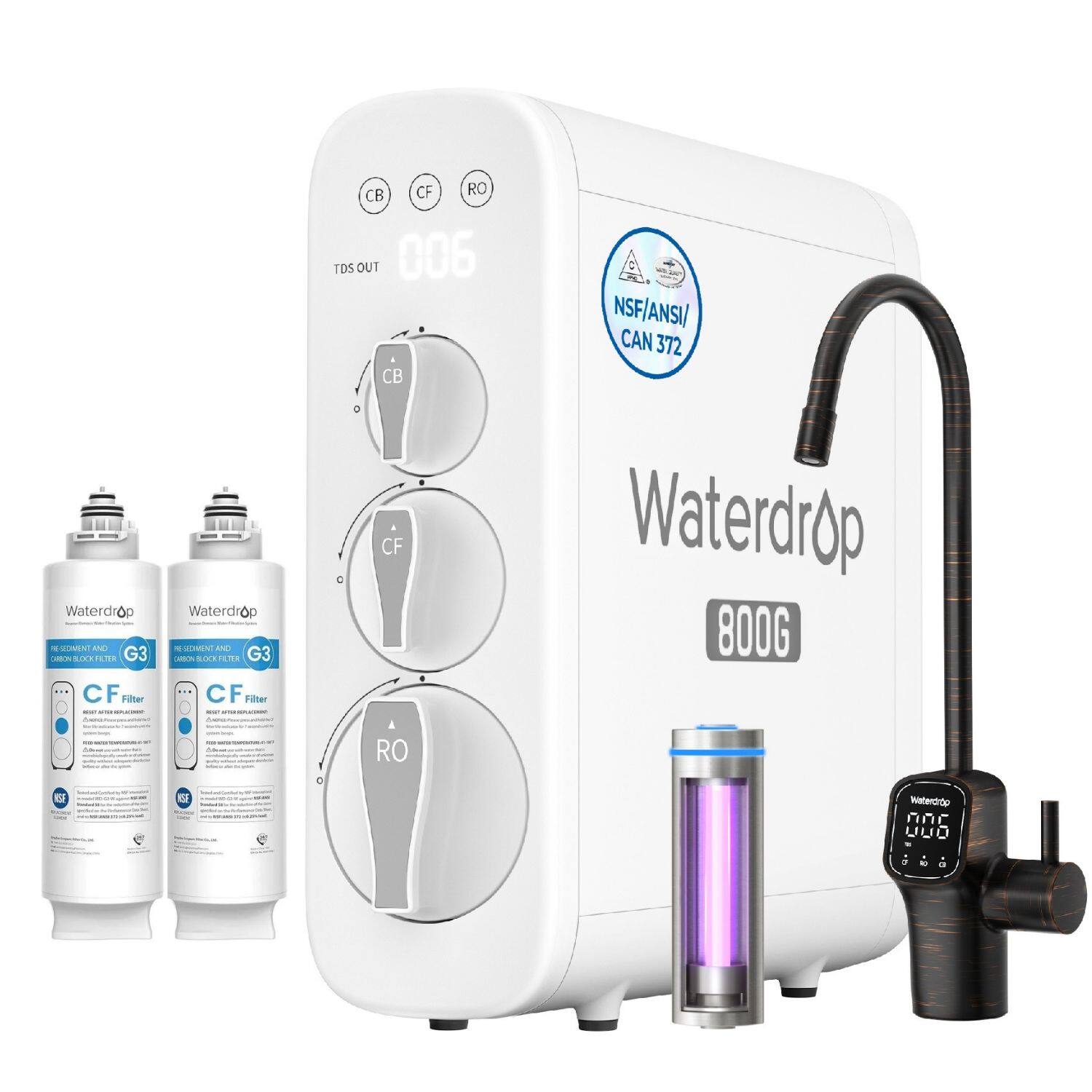 Waterdrop Waterdrop E-GOMIN AND RE-SECIMENT AND DABON LOCK FILTER G3 DABON BLOCK FILTER G3 CF Filter CF Filter - - servents
CB OF RO TDS OUT 006 CB OF
INSF/ANSI/ CAN 372 Waterdrop 800G
RO
F
SE
-
Waterdrop or 
10