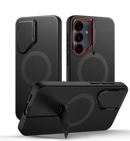 SURITCH - Phone Case for Samsung Galaxy S25 FE, Magnetic Shockproof Protective Cover with Camera Cover & Adjustable Kickstand - Aurora Black