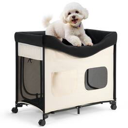 VEVOR - Elevated Lounge Pet Bed, Foldable Bunk Dog Bed with 600D Oxford Cloth and Dutch Velvet,with Wheels,Carry Bag, L - Beige,Black
