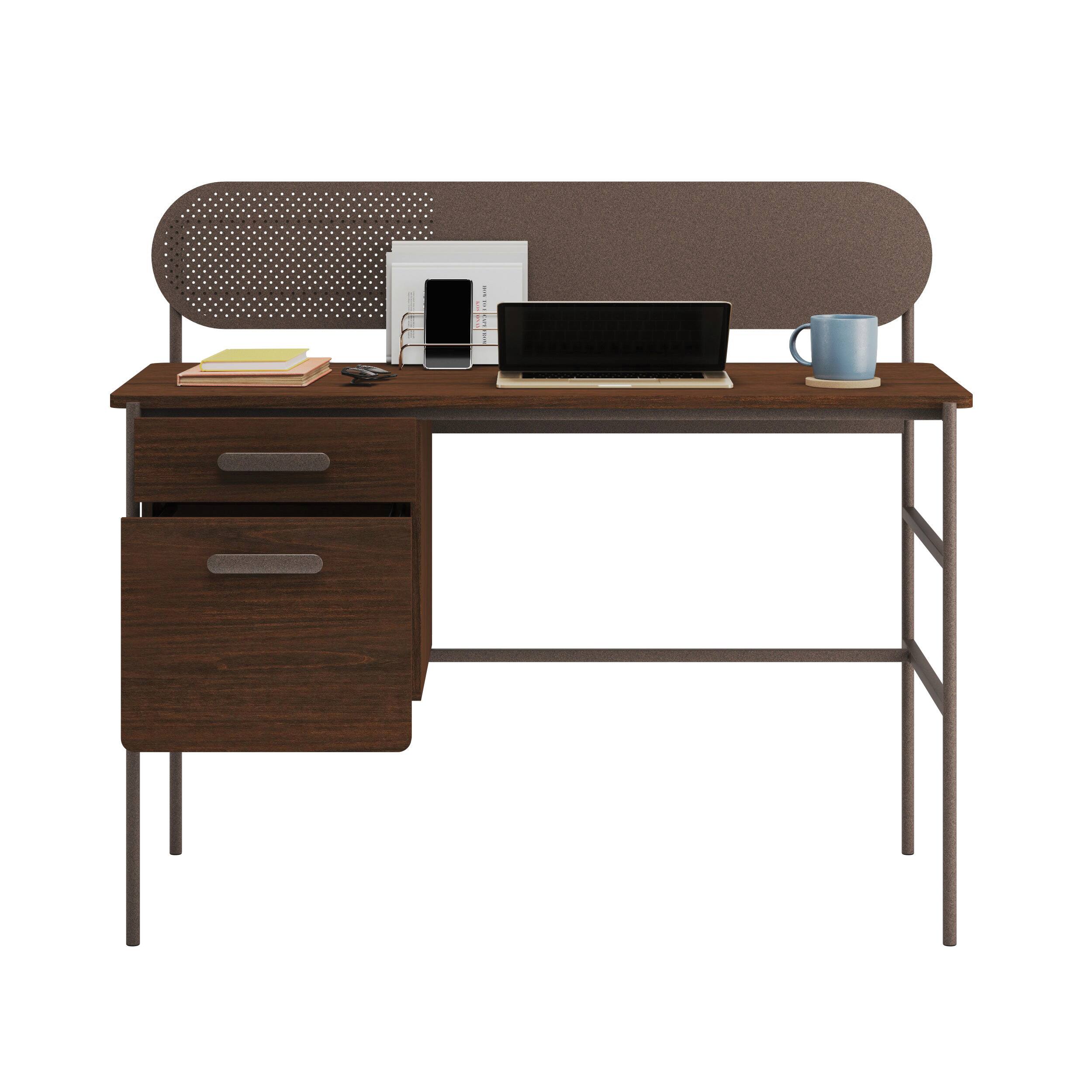 Angle. Spaco - Compact Computer Desk, 2 File Drawers, Safety Interlock, Oak Metal Frame - Brown.