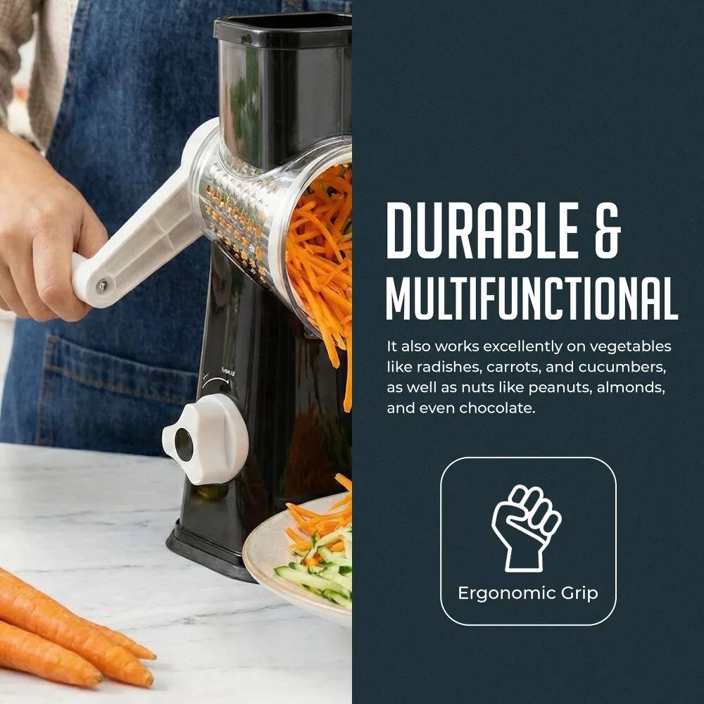 DURABLE & MULTIFUNCTIONAL

It also works excellently on vegetables like radishes, carrots, and cucumbers, as well as nuts like peanuts, almonds, and even chocolate.

Ergonomic Grip