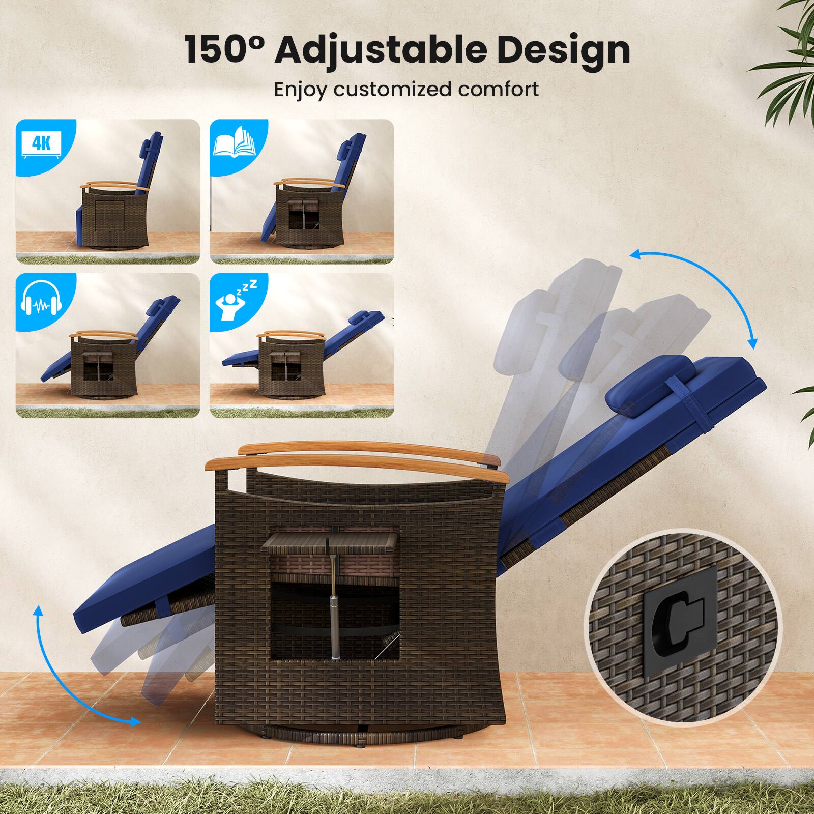 150° Adjustable Design  
Enjoy customized comfort