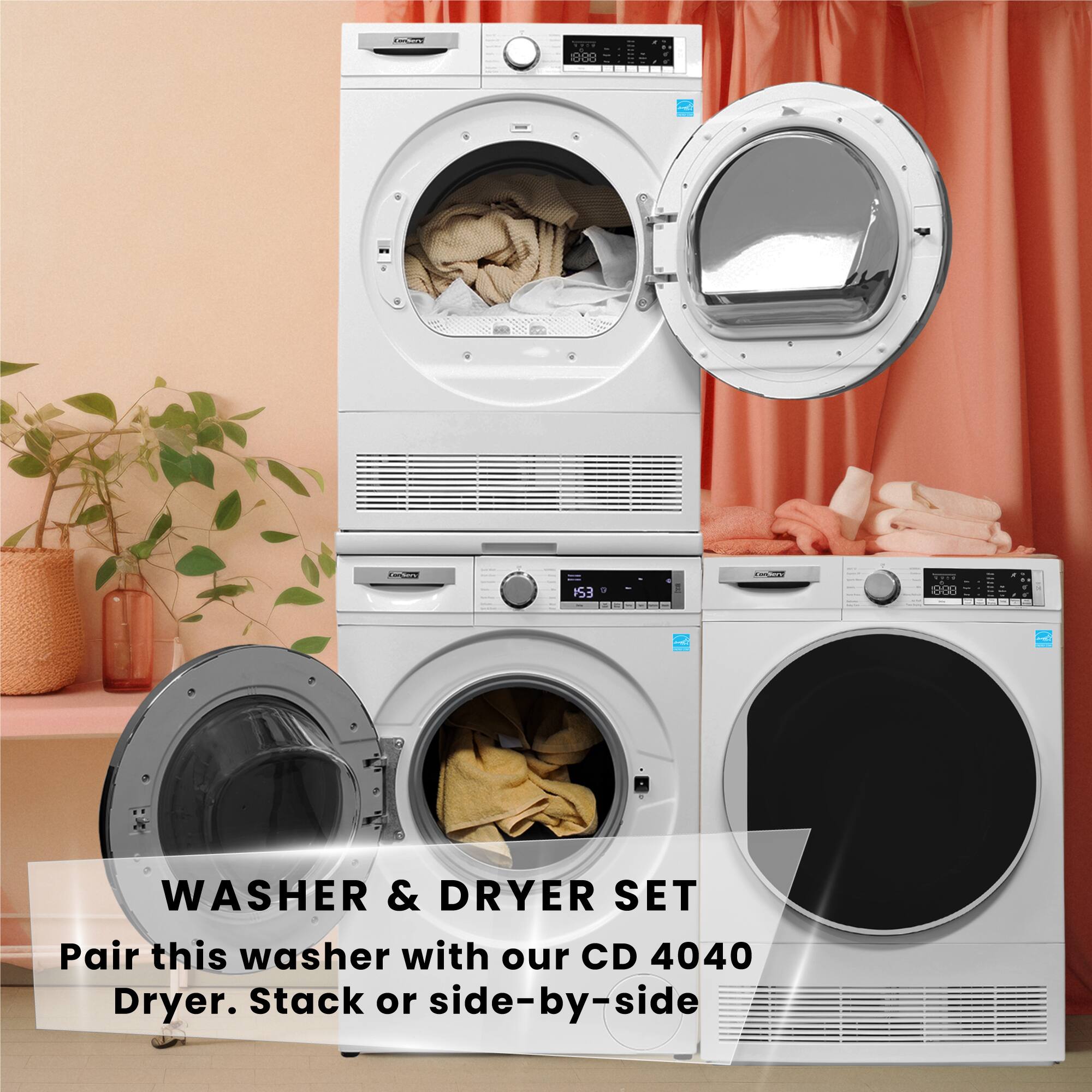 388 s 1S3 WASHER & DRYER SET  
Pair this washer with our CD 4040 Dryer. Stack or side-by-side