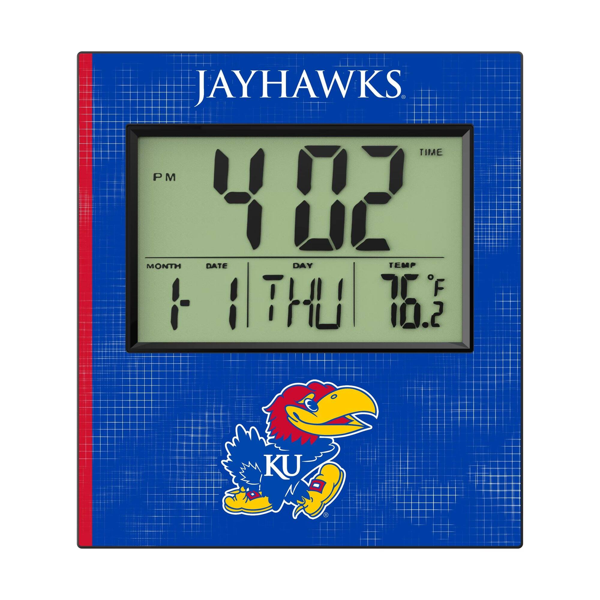JAYHAWKS  
TIME PM 4:02  
MONTH 1  
DATE 1  
DAY THU  
TEMP 76.2°F  
KU