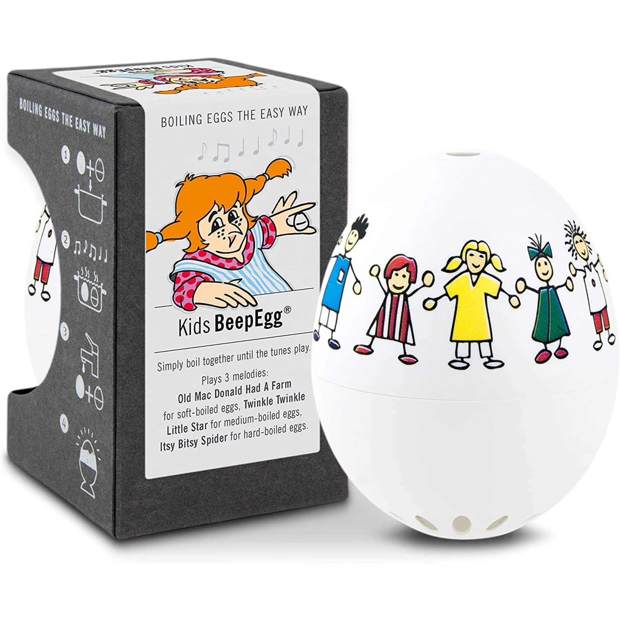 BrainStream - Kids BeepEgg Musical Egg Timer & Kitchen Timer for Soft Medium Hard-Boiled Eggs - White