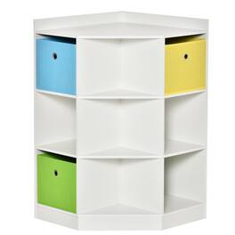 Homcom - Kids Corner Cabinet, Cubby Toy Storage Organizer, Bookshelf Unit with Three Baskets for Playroom, Bedroom, Living Room - White