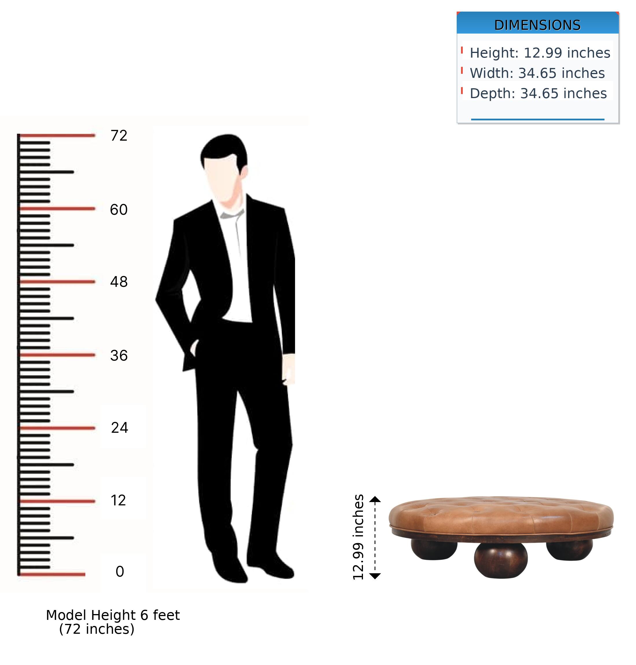 DIMENSIONS  
Height: 12.99 inches  
Width: 34.65 inches  
Depth: 34.65 inches  

Model Height 6 feet (72 inches)
