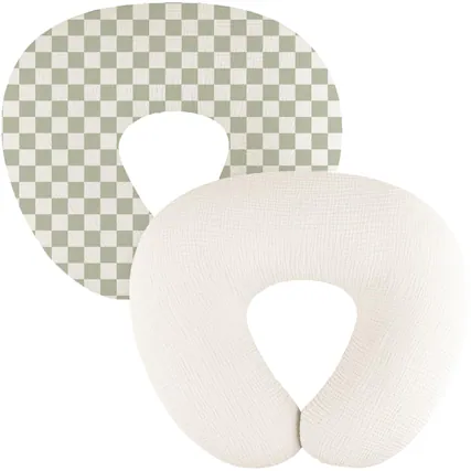 Front. Fabibe - 2-pack Muslin Pillow Covers Breathable Cotton Slipcovers For Standard Pillows Soft And With Zipper Premium Muslin - Green Chessboard.