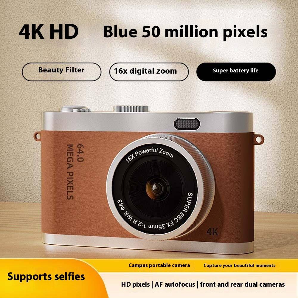 4K HD  
Blue 50 million pixels  
Beauty Filter  
16x digital zoom  
Super battery life  

64.0 MEGA PIXELS  
16x Powerful Zoom  
SUPER WR  
1:2.8-5.6 35mm FX  
4K  

Supports selfies  
HD pixels | AF autofocus | front and rear dual cameras  

Campus portable camera  
Capture your beautiful moments