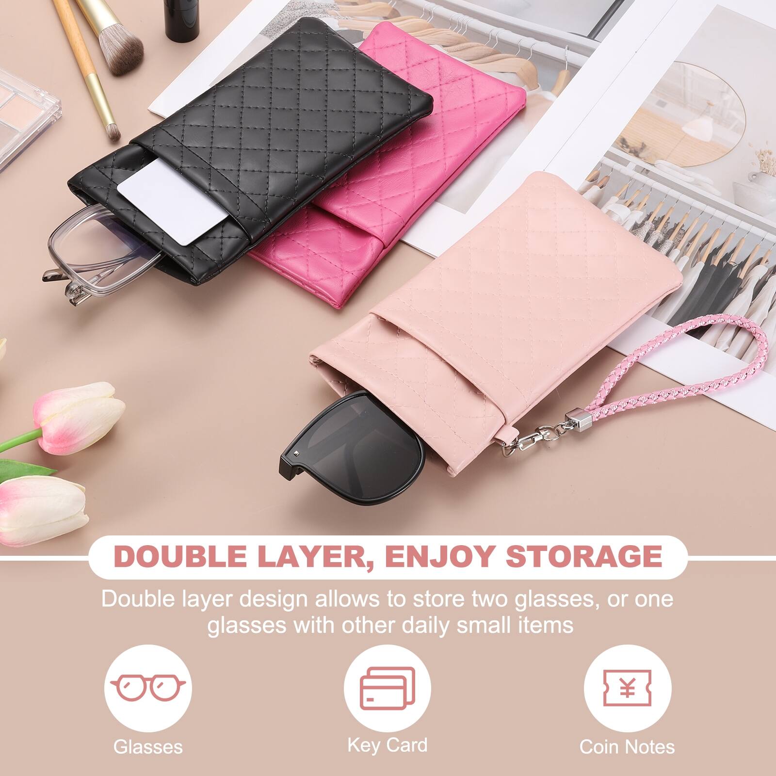 DOUBLE LAYER, ENJOY STORAGE

Double layer design allows to store two glasses, or one glasses with other daily small items

Glasses
Key Card
Coin Notes