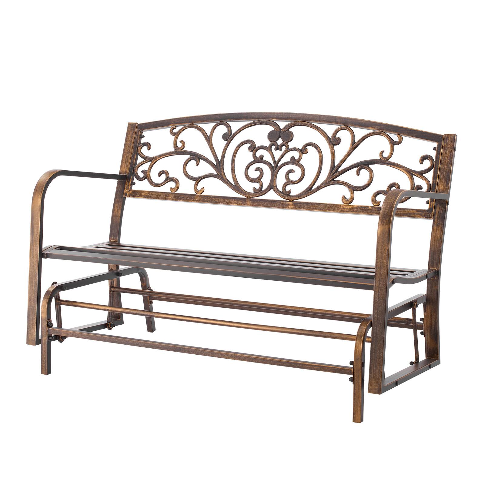 Alt View 5. VEVOR - Outdoor Bench, 50 inch, Carbon Steel Metal Frame with Cast Iron Backrest and Round Edge Armrests, Weatherproof Bench - Antique Bronze.