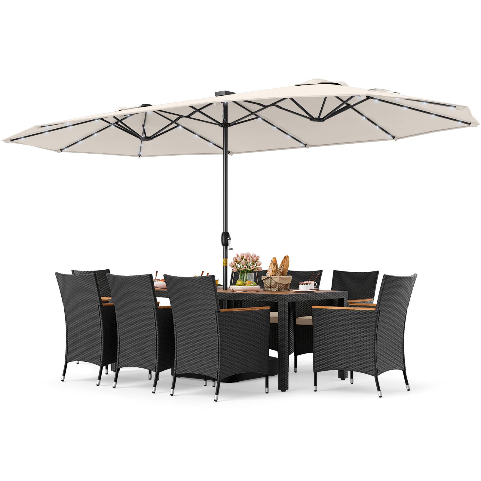 Alt View 5. Gymax - Gymax Set Of 11 Patio Dining Set w/ 15ft Double-Sided Patio Umbrella (Base Included) Beige - Beige.