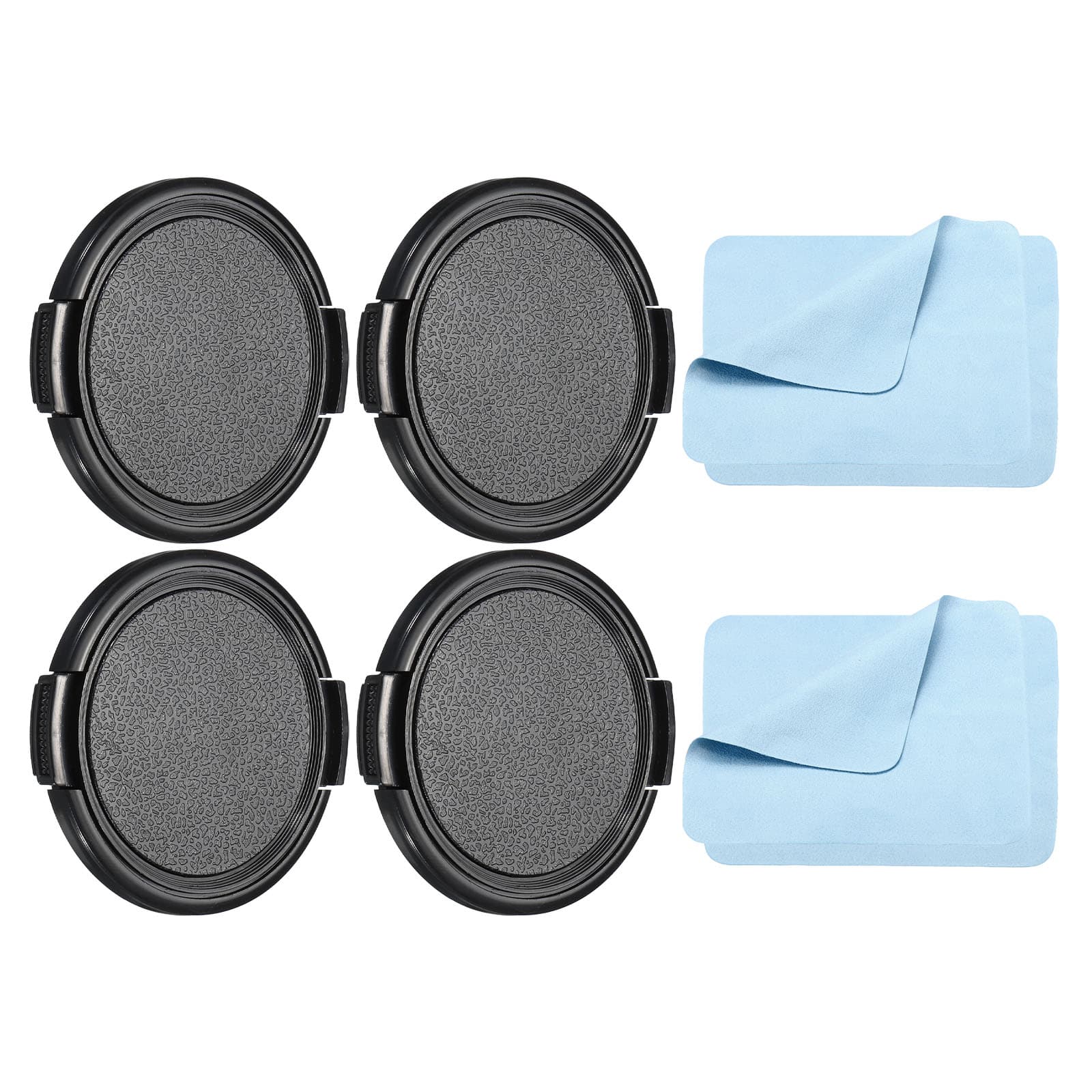 Unique Bargains - 4pcs 55mm Sides Pinch Lens Cap with Cloth for Nikon/Fujifilm/Pentax/Leica - Black