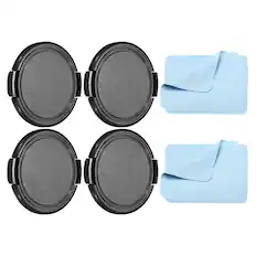 Front. Unique Bargains - 4pcs 55mm Sides Pinch Lens Cap with Cloth for Nikon/Fujifilm/Pentax/Leica - Black.