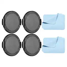 Unique Bargains - 4pcs 55mm Sides Pinch Lens Cap with Cloth for Nikon/Fujifilm/Pentax/Leica - Black