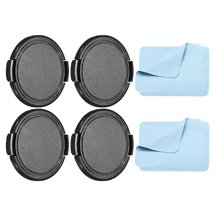 Front. Unique Bargains - 4pcs 55mm Sides Pinch Lens Cap with Cloth for Nikon/Fujifilm/Pentax/Leica - Black.