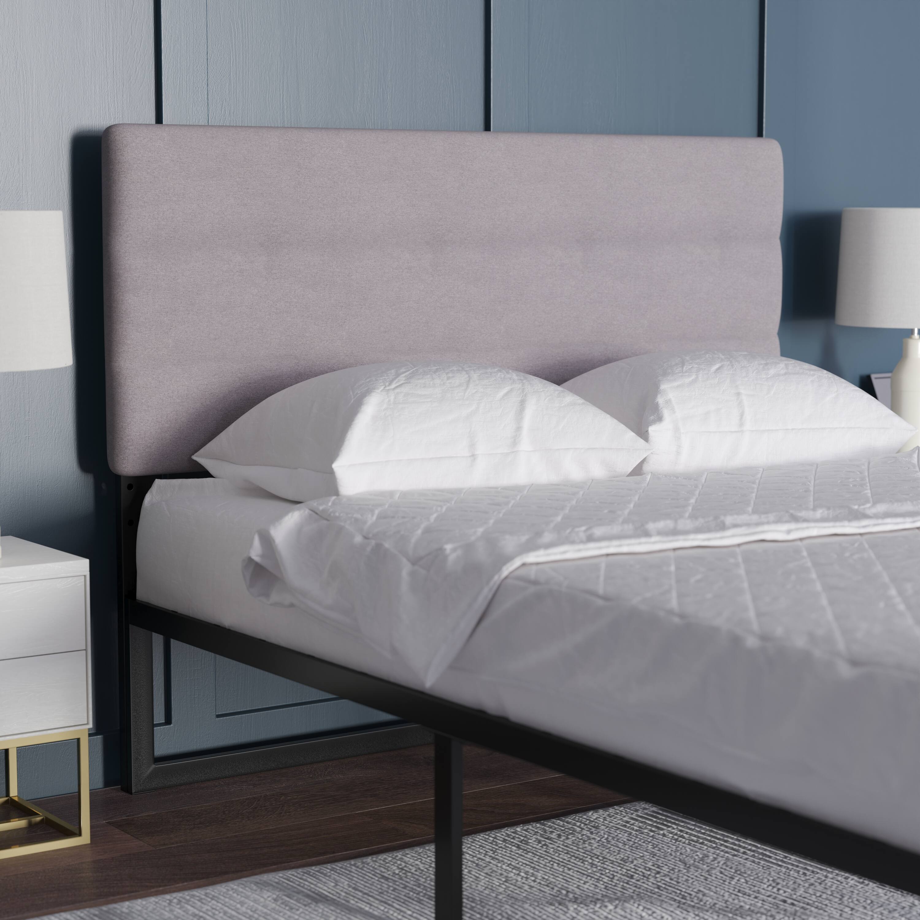 Alt View 2. Emma + Oliver - Gannon Modern Upholstered Headboard with Horizontal Line Stitching and Adjustable Height Rails - Gray.