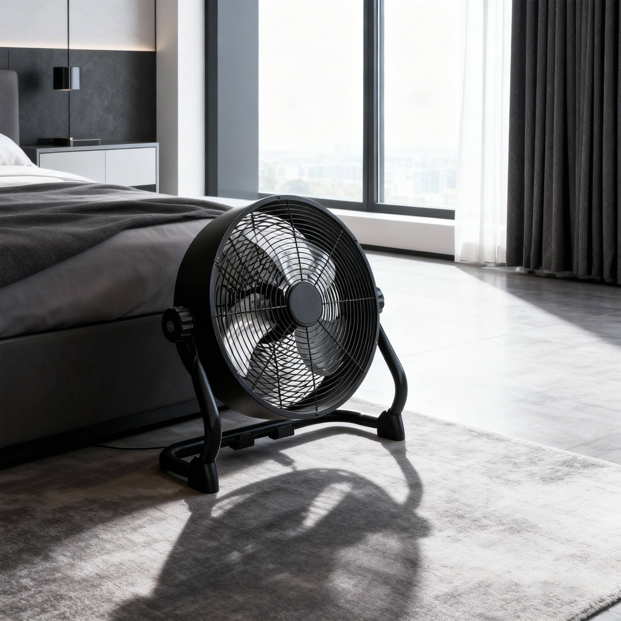 Angle. Vaczon - 12" Rechargeable Desk Fan with 12000mAh Battery, 9-Speed Portable Fan, Adapter Included, Low Noise for Home & Office - Black.