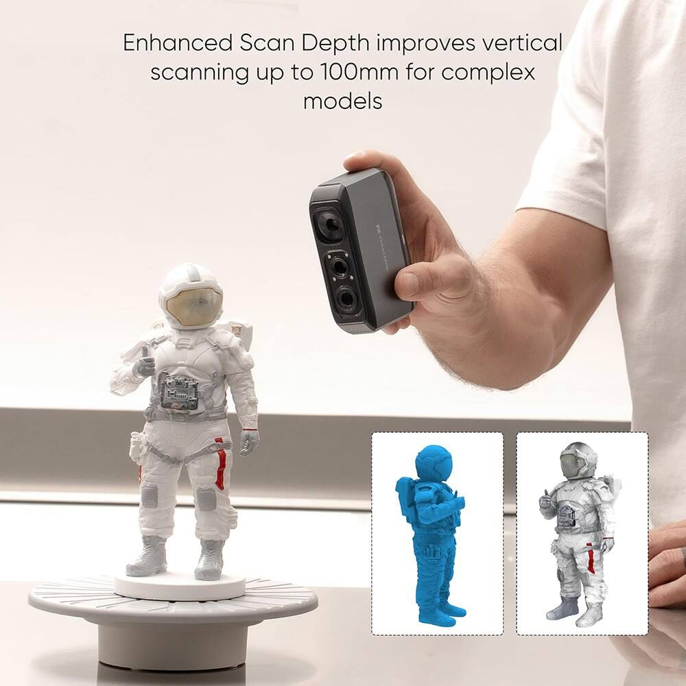 Enhanced Scan Depth improves vertical scanning up to 100mm for complex models.