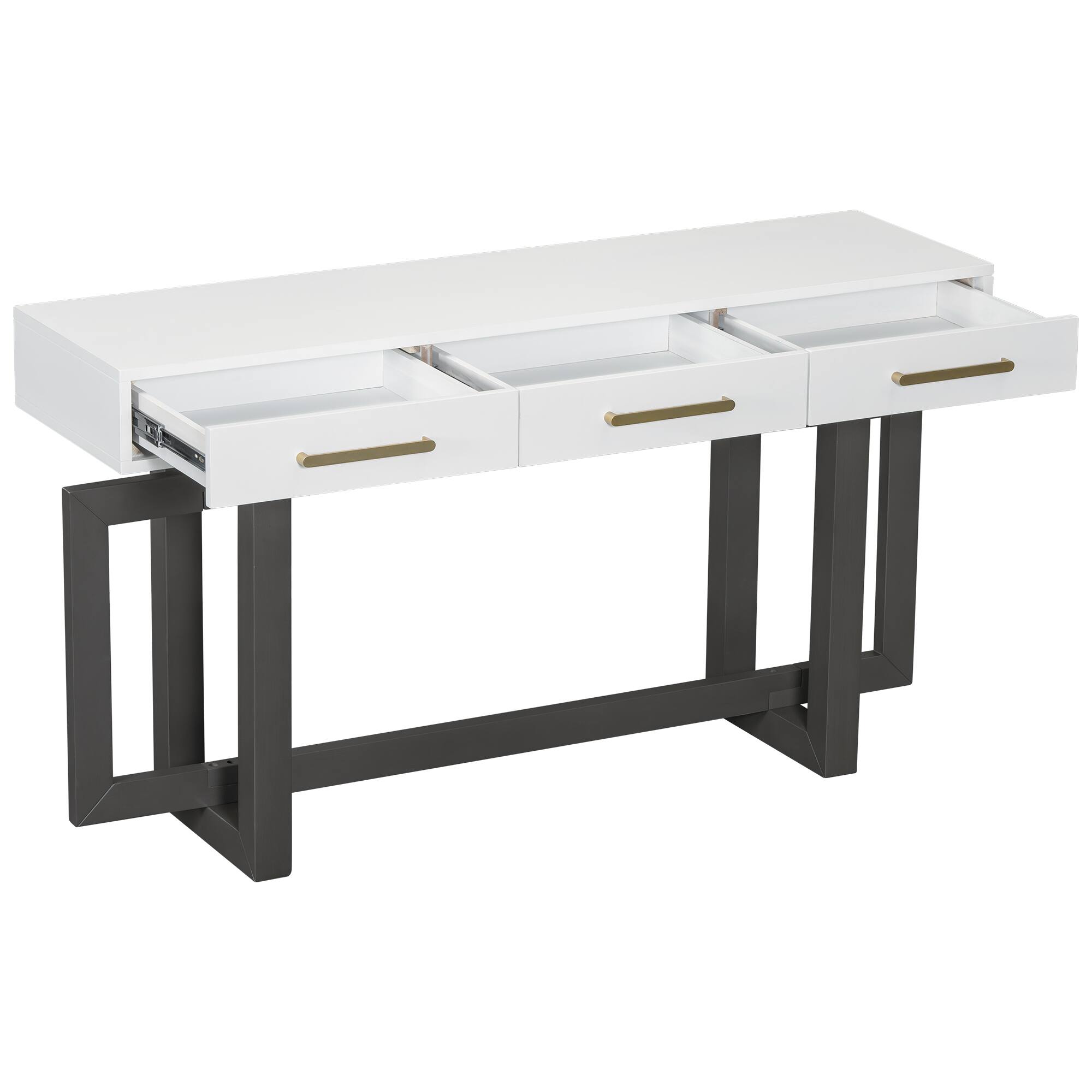 Alt View 1. TinyHomie - Elegant Console Table with Three Drawers Extra Long Entryway Table for Entryway Hallway Living Room Foyer Corridor - Grey and White.