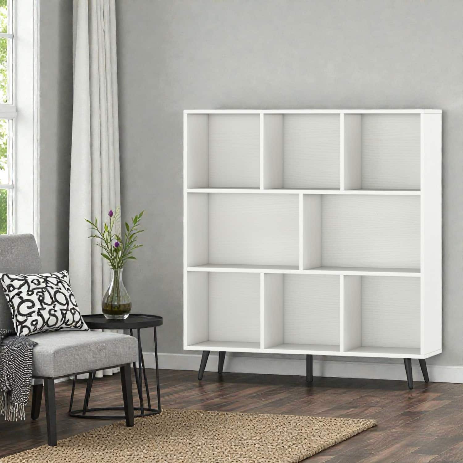 Hivvago - Modern Geometric Bookshelf with Metal Base - 8 cubes - White