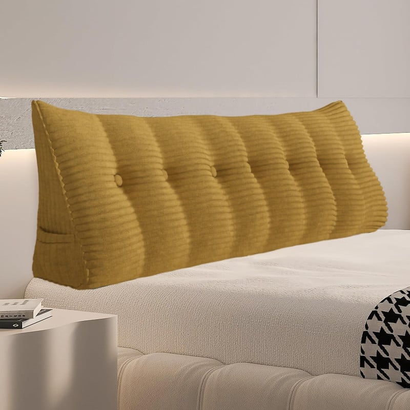 wowmax - Wedge Pillow Headboard for King - XXL Wedge Pillow with Cordury Cover - Yellow