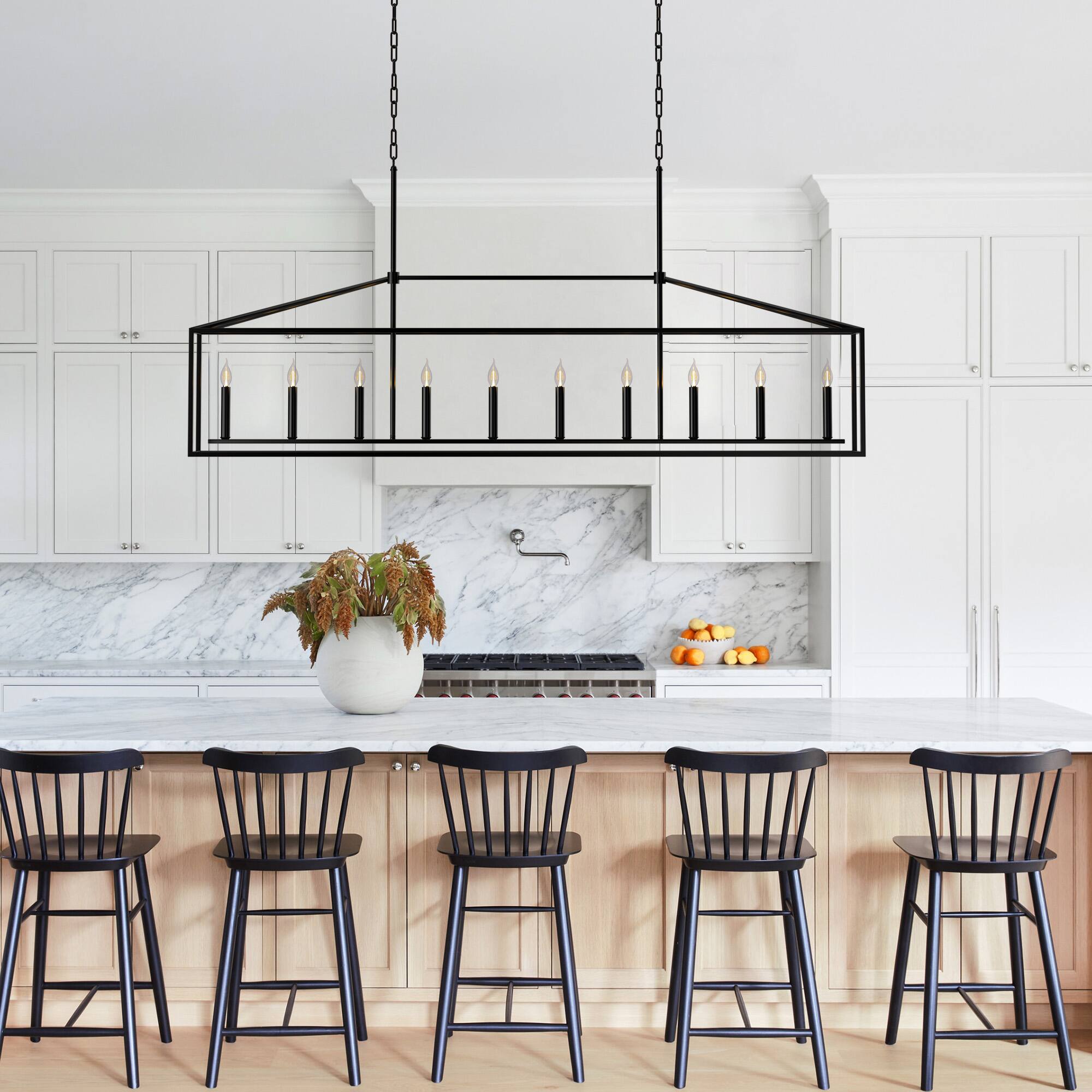 Alt View 3. RYHNUYNE - 10 Light Kitchen Island Lighting,Candle Rectangle Chandelier Light Fixture,Dining Room Chandelier Over Table,E12 Bulb - Black.