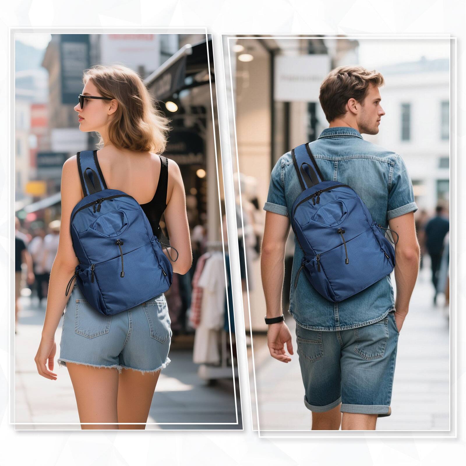 Alt View 6. Unique Bargains - Sling Bag Crossbody Backpack for Men Women with Waterproof USB & USB-C Port Bottle Holder Daypack for Travel & Commute - Blue.