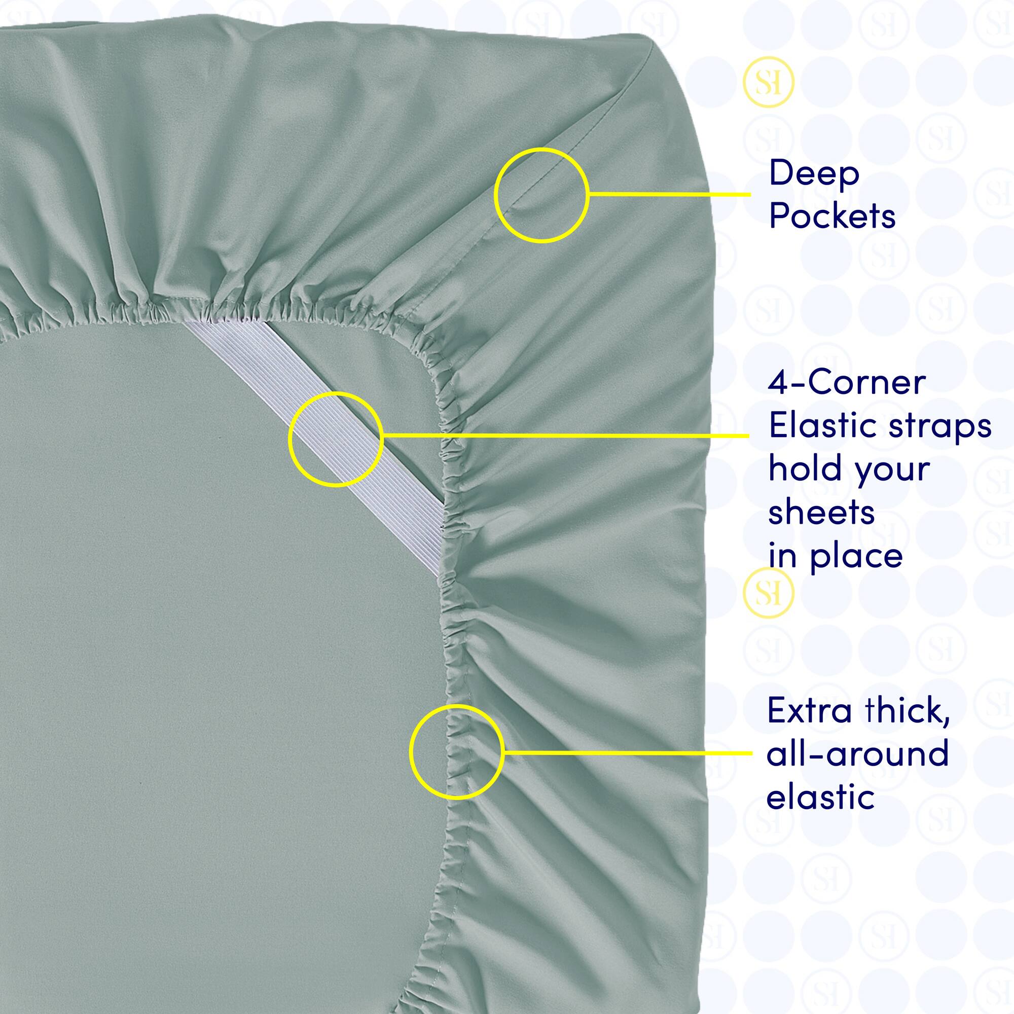 - Deep Pockets
- 4-Corner Elastic straps hold your sheets in place
- Extra thick, all-around elastic