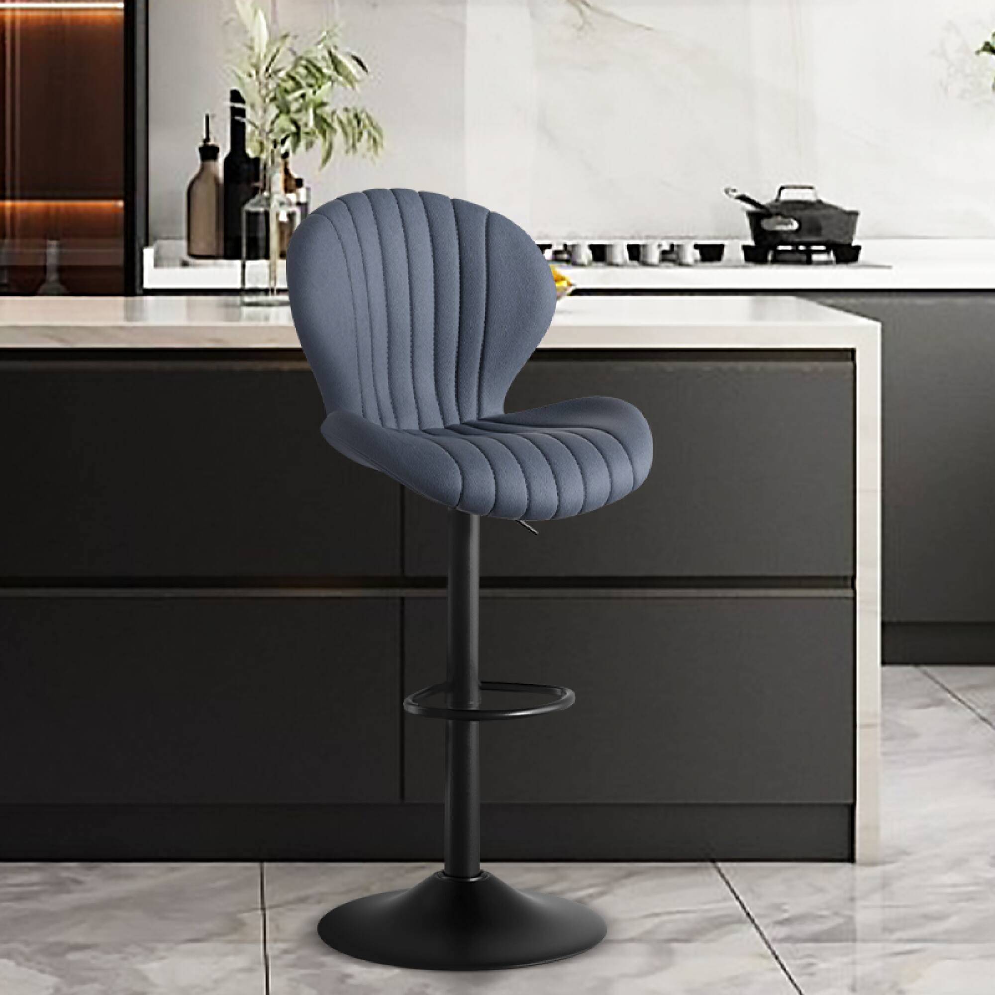 Alt View 8. HTUTWOO - 360° Swivel Bar Stools Set of 2, Adjustable Counter Stools, Faux Leather Bar Chairs with Pedal and Backrest for Kitchen - Dark Grey.
