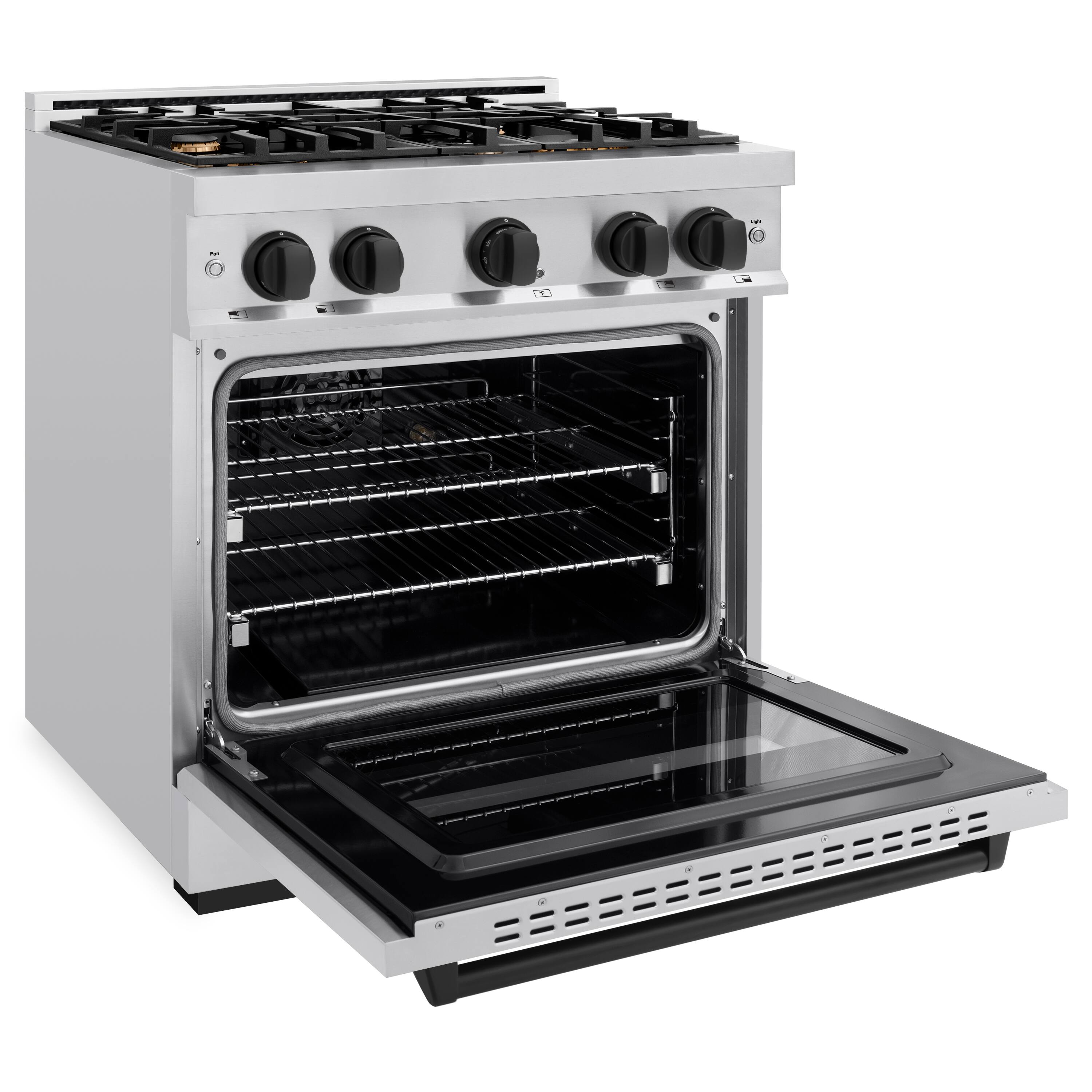 Left. ZLINE - ZLINE Autograph 30" Classic Dual Fuel Range w/ 4 Burners & Matte Black Accents (CDRZ-30-MB) - Stainless Steel.