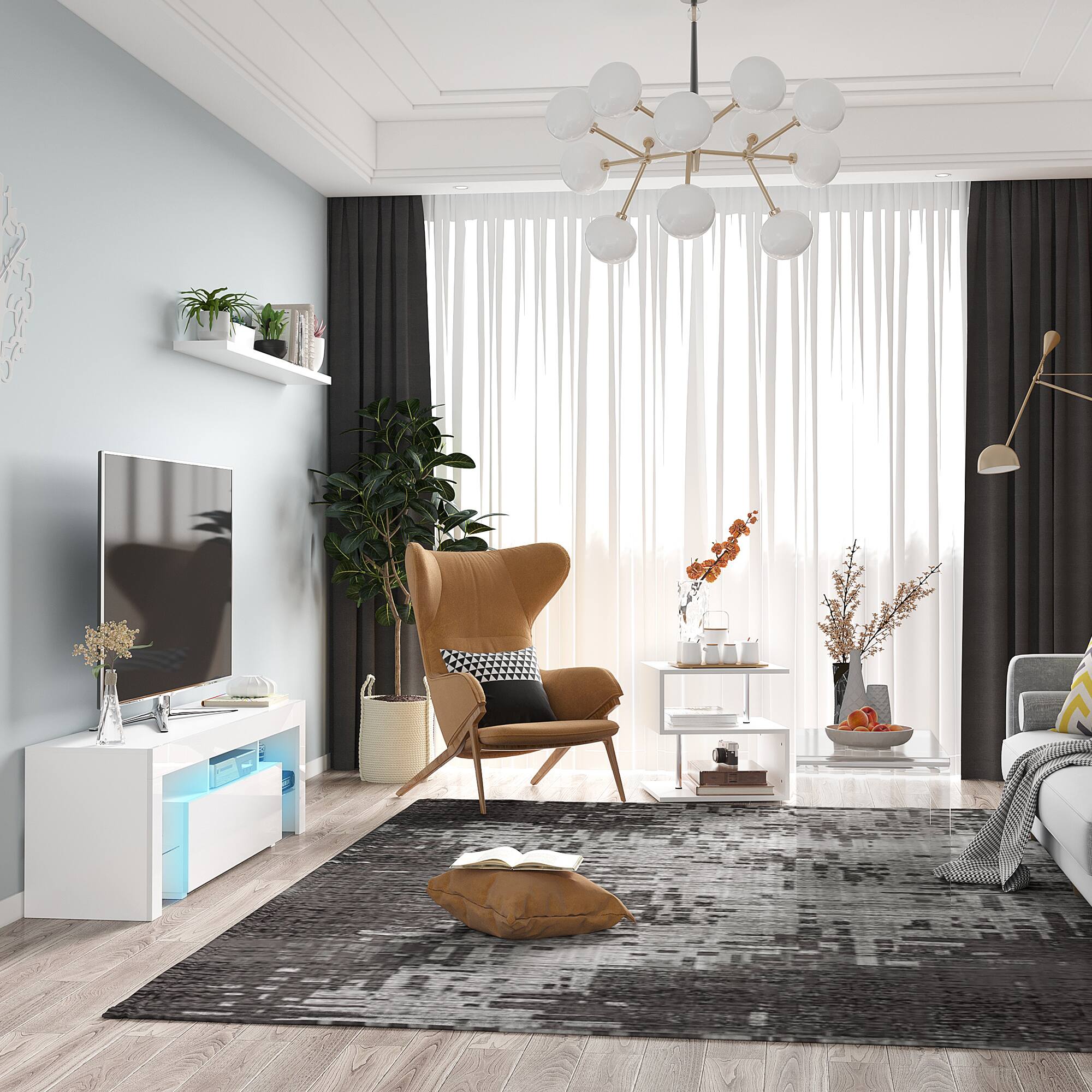 Alt View 1. Homcom - 20" Modern End Table, Accent Side Table, S-Shaped Coffee Table with Storage Shelf and Steel Poles - White.