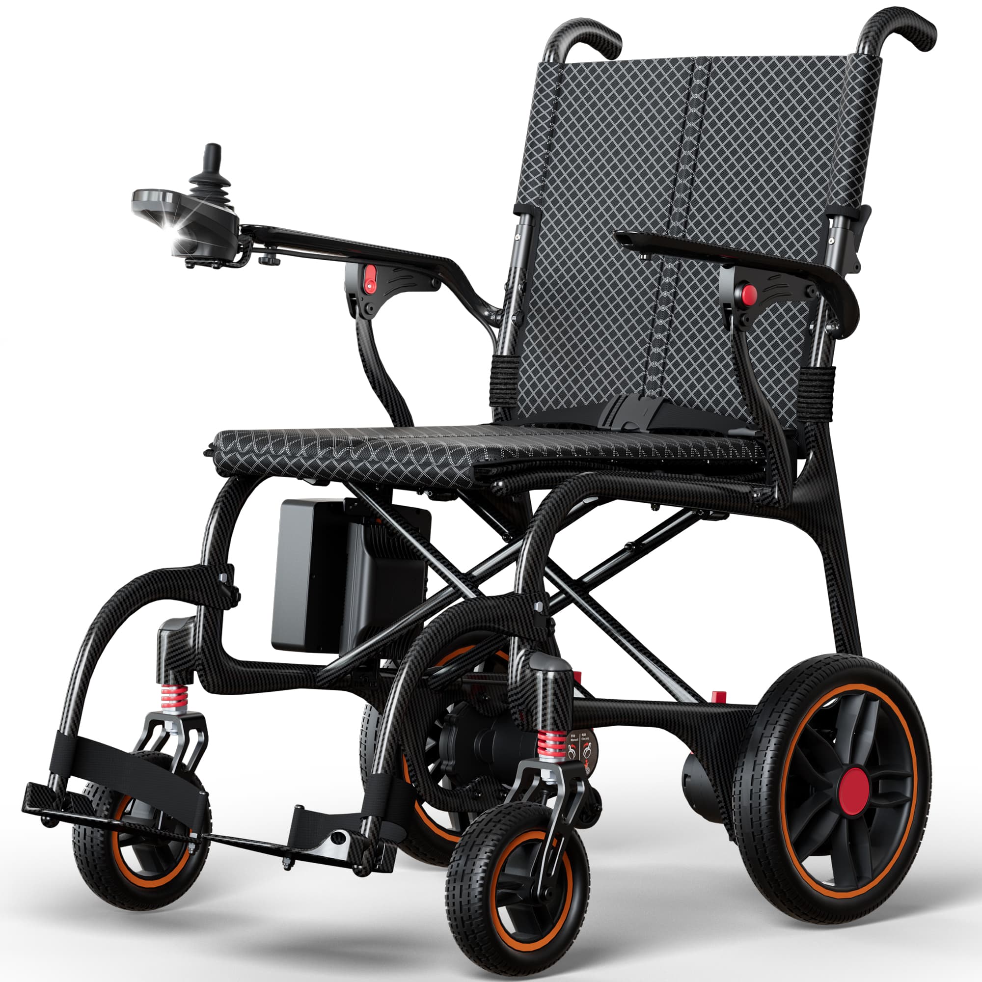 Front. KERDOM - 100% Carbon Fiber Ultra-Light Electric Wheelchair with Remote Control, Power Wheelchair Airline Approve Lithium Battery - Black.